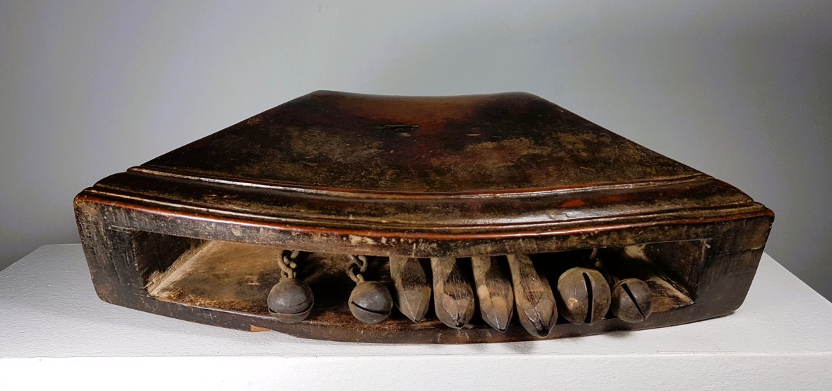 Buffalo Bell Made Of Monoxyl Wood With 8 Internal Clappers. Beautiful Patina Of Use. Khmer, Cambodia.-photo-2
