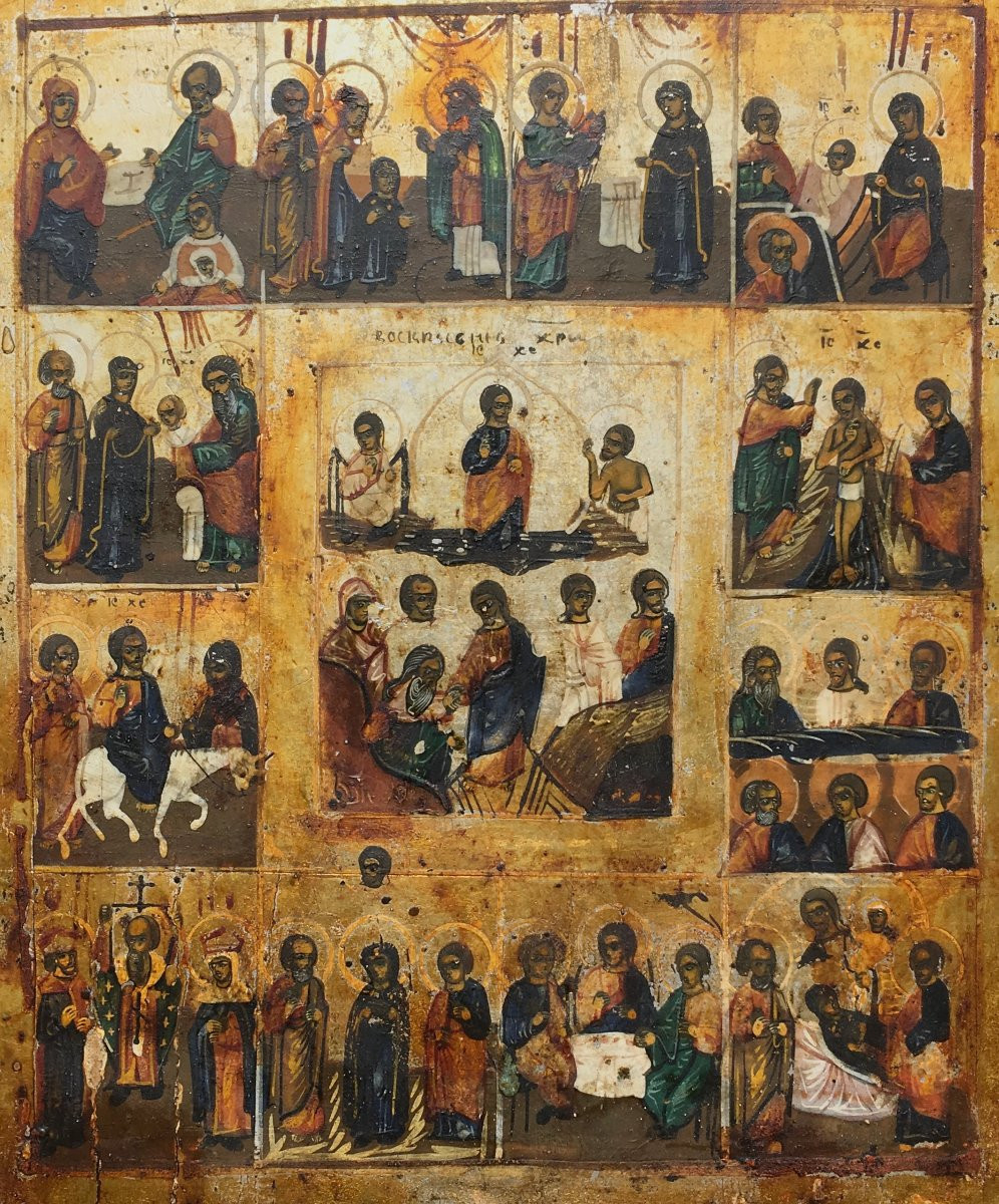 Orthodox Icon On Wood. Scenes From The Life Of Jesus. Russia, Late 19th-early 20th Century. -photo-2