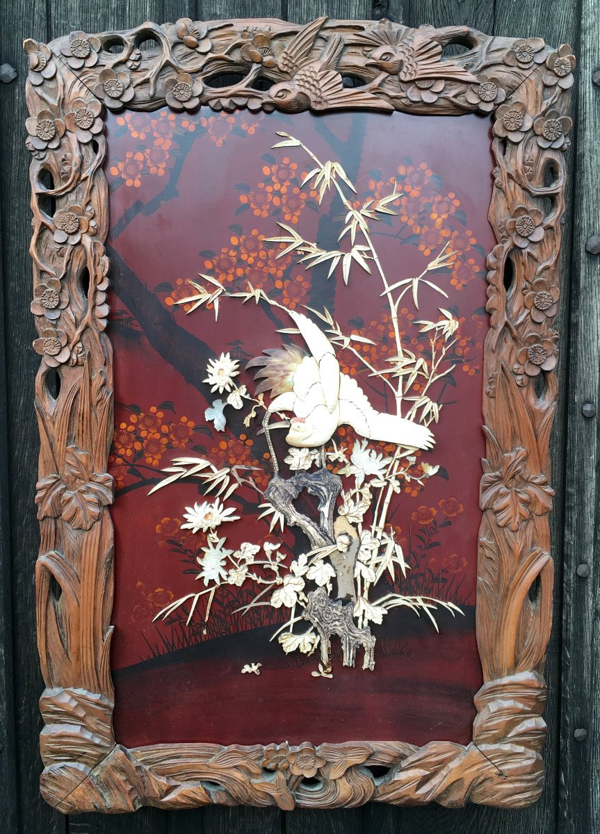 Pair Of Lacquered Panels, Mother-of-pearl Bone Inlays, Far East, Asia, China, Japan, 19th - 20th Century-photo-2