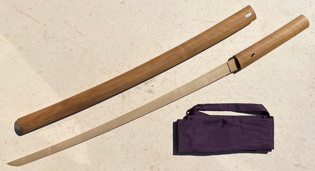 Japanese Shirasaya Sword Scabbard And Tsunagi Wooden Blade In Tachi Katana Format. Japan 20th Century.-photo-3