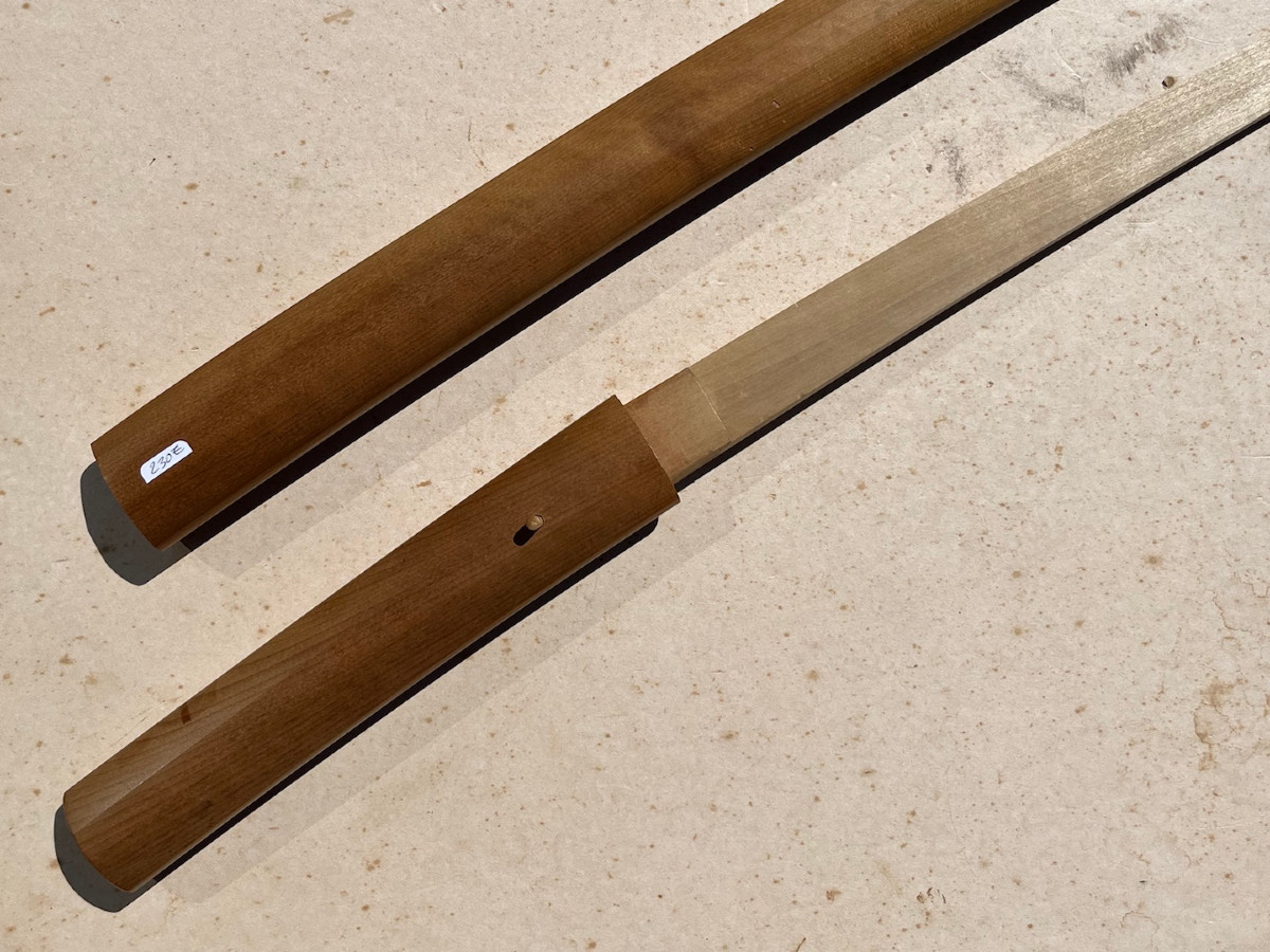 Japanese Shirasaya Sword Scabbard And Tsunagi Wooden Blade In Tachi Katana Format. Japan 20th Century.-photo-4