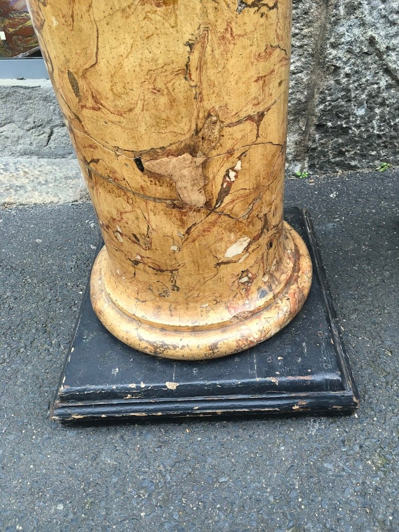 Paire de colonnes gaines pour bustes. Scagliola, stuc faux marbre de Sienne . Italie XIXe -photo-4