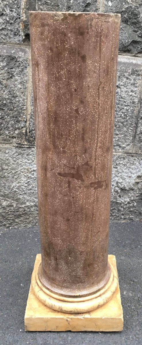 Colonne gaine pour buste. Scagliola, stuc faux marbre de Sienne et porphyre. Italie XIXe-photo-2