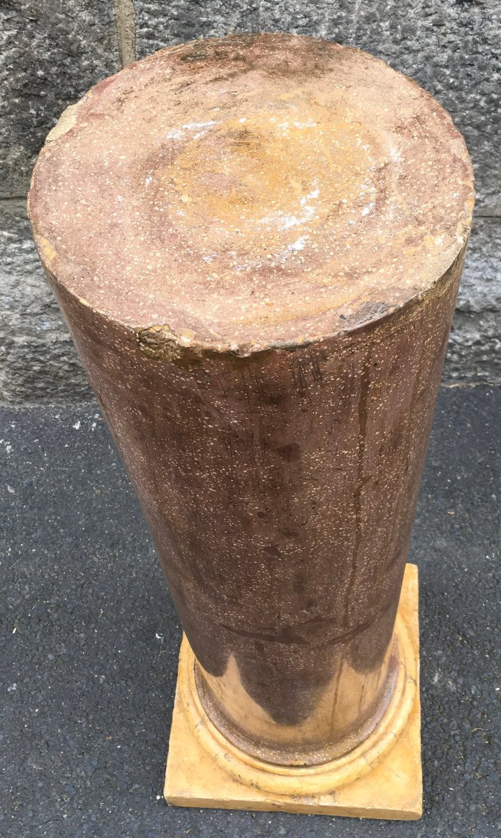 Colonne gaine pour buste. Scagliola, stuc faux marbre de Sienne et porphyre. Italie XIXe-photo-3