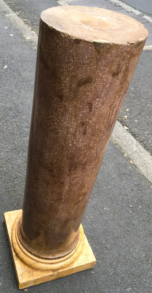 Colonne gaine pour buste. Scagliola, stuc faux marbre de Sienne et porphyre. Italie XIXe-photo-4
