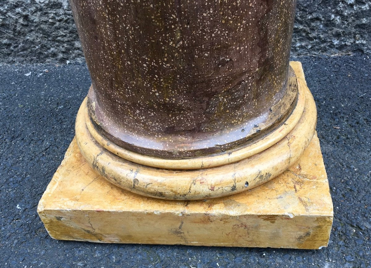 Colonne gaine pour buste. Scagliola, stuc faux marbre de Sienne et porphyre. Italie XIXe-photo-3