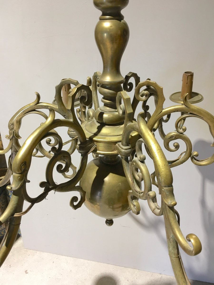 Monumental 17th-century Dutch Bronze Chandelier. Late 19th Century. -photo-2
