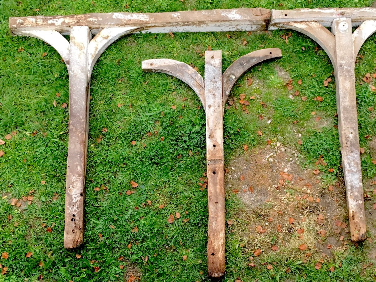Set Of 5 Antique Oak Pillars And Crosspieces For A Shelter, Courtyard. France, 19th Century-photo-3