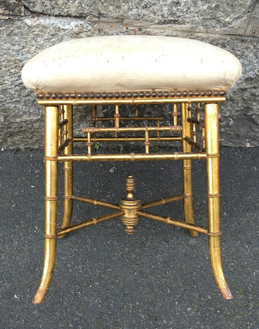 Napoleon III Stool In Giltwood, Bamboo Shape. France, Mid-19th Century. -photo-2