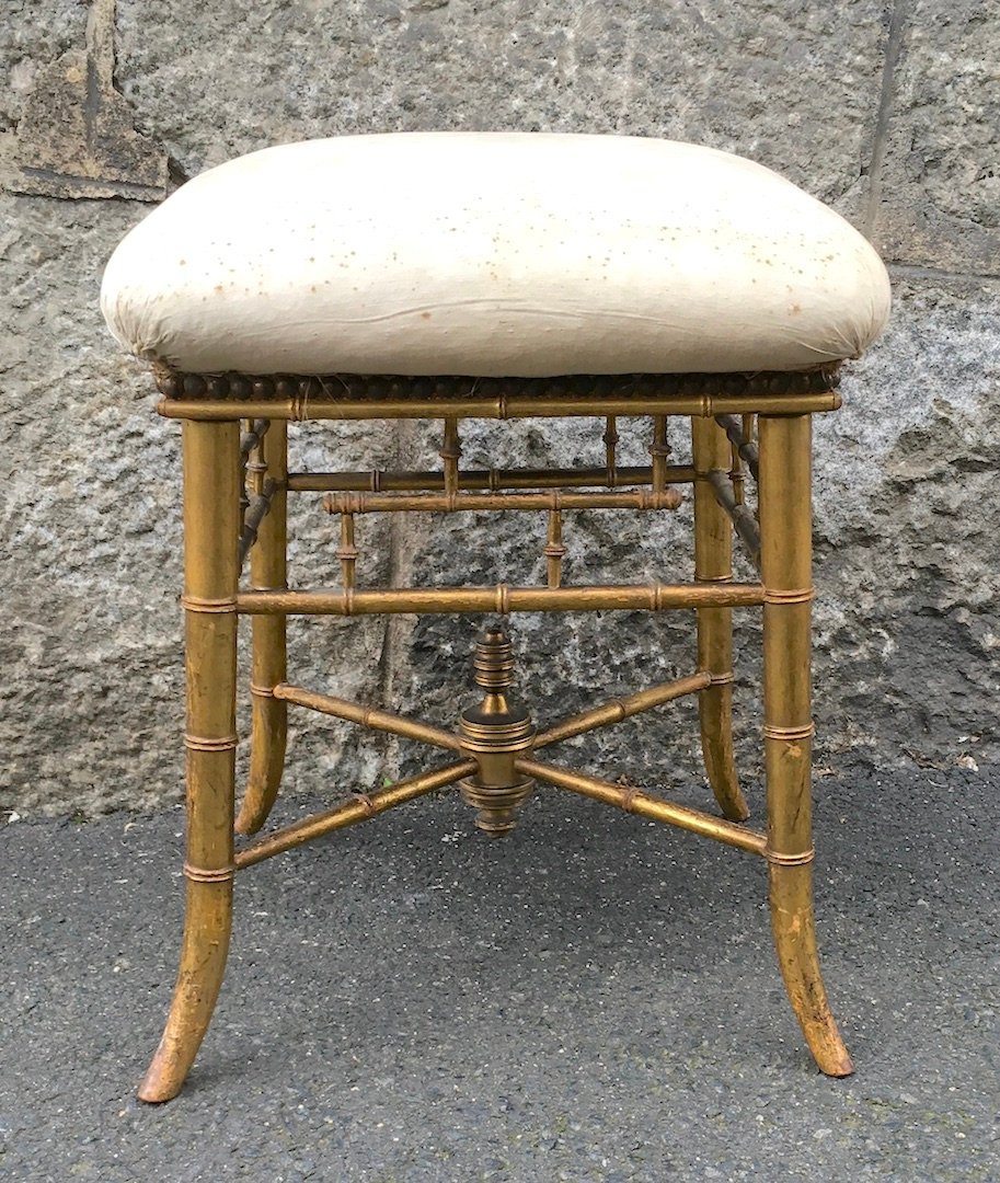 Napoleon III Stool In Giltwood, Bamboo Shape. France, Mid-19th Century. -photo-3