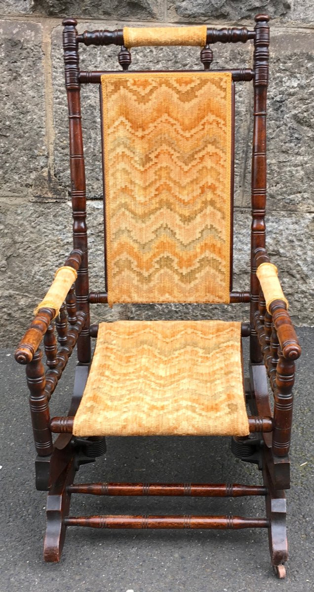 Siège à bascule Rocking Chair avec système à ressorts, Angleterre, milieu XIXe siècle. -photo-2