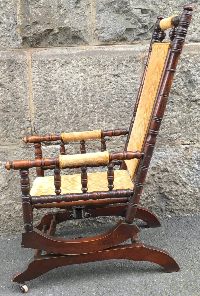 Siège à bascule Rocking Chair avec système à ressorts, Angleterre, milieu XIXe siècle. -photo-3