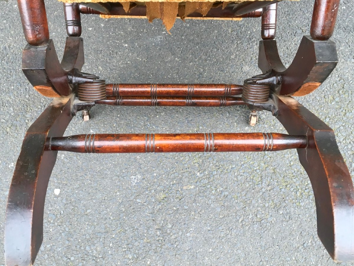 Siège à bascule Rocking Chair avec système à ressorts, Angleterre, milieu XIXe siècle. -photo-4