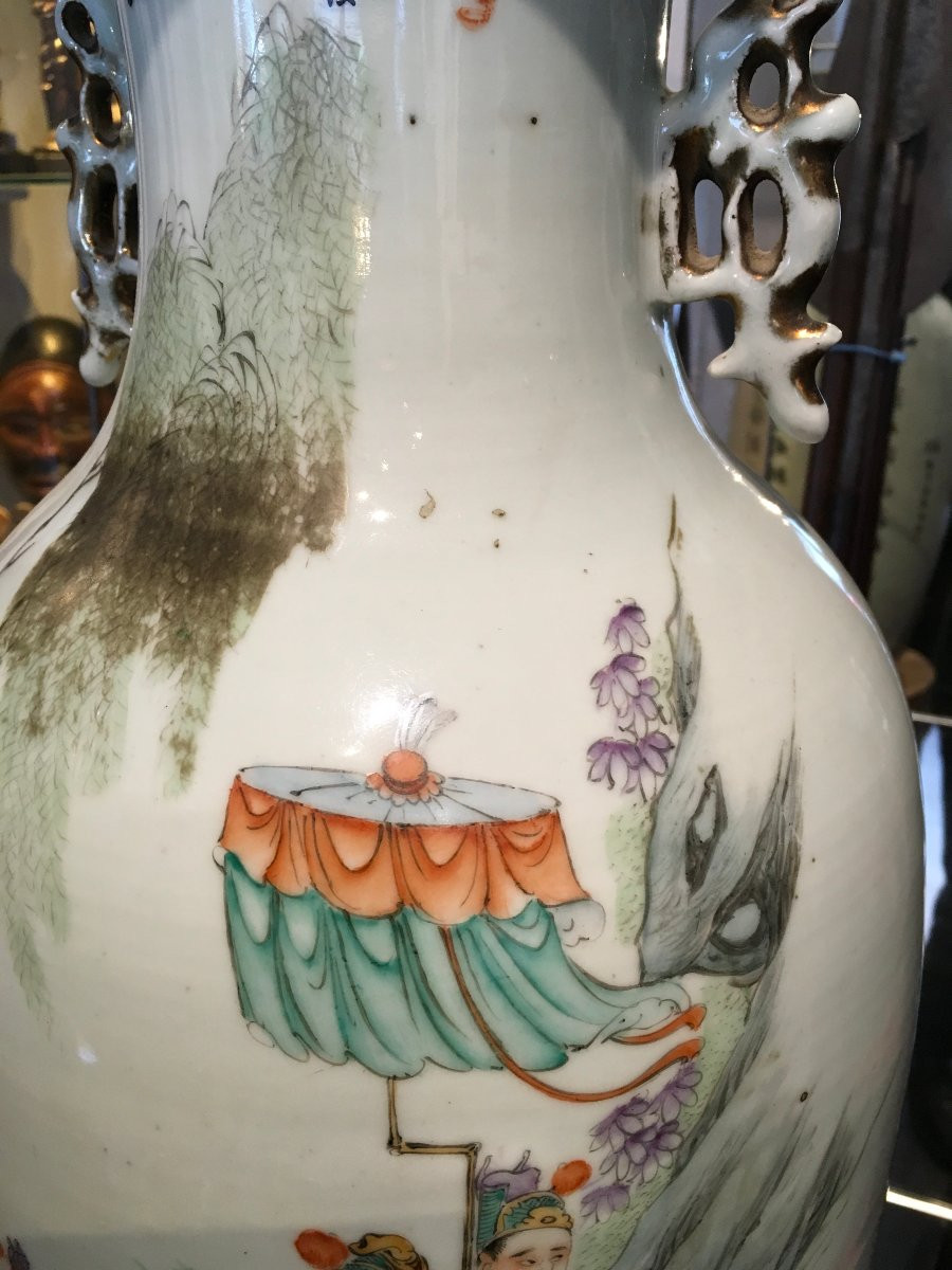 Large Porcelain Vase Known As A "de Sol" Vase, Decorated With Sages And Poems. China, Late 19th/early 20th Century-photo-8