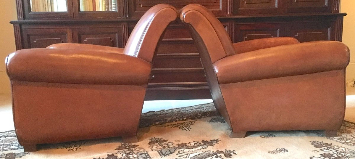 Pair Of Art Deco Leather Club Chairs. France, Early 20th Century-photo-2