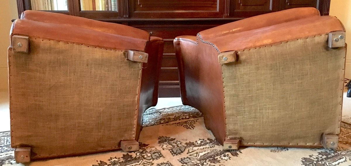 Pair Of Art Deco Leather Club Chairs. France, Early 20th Century-photo-3