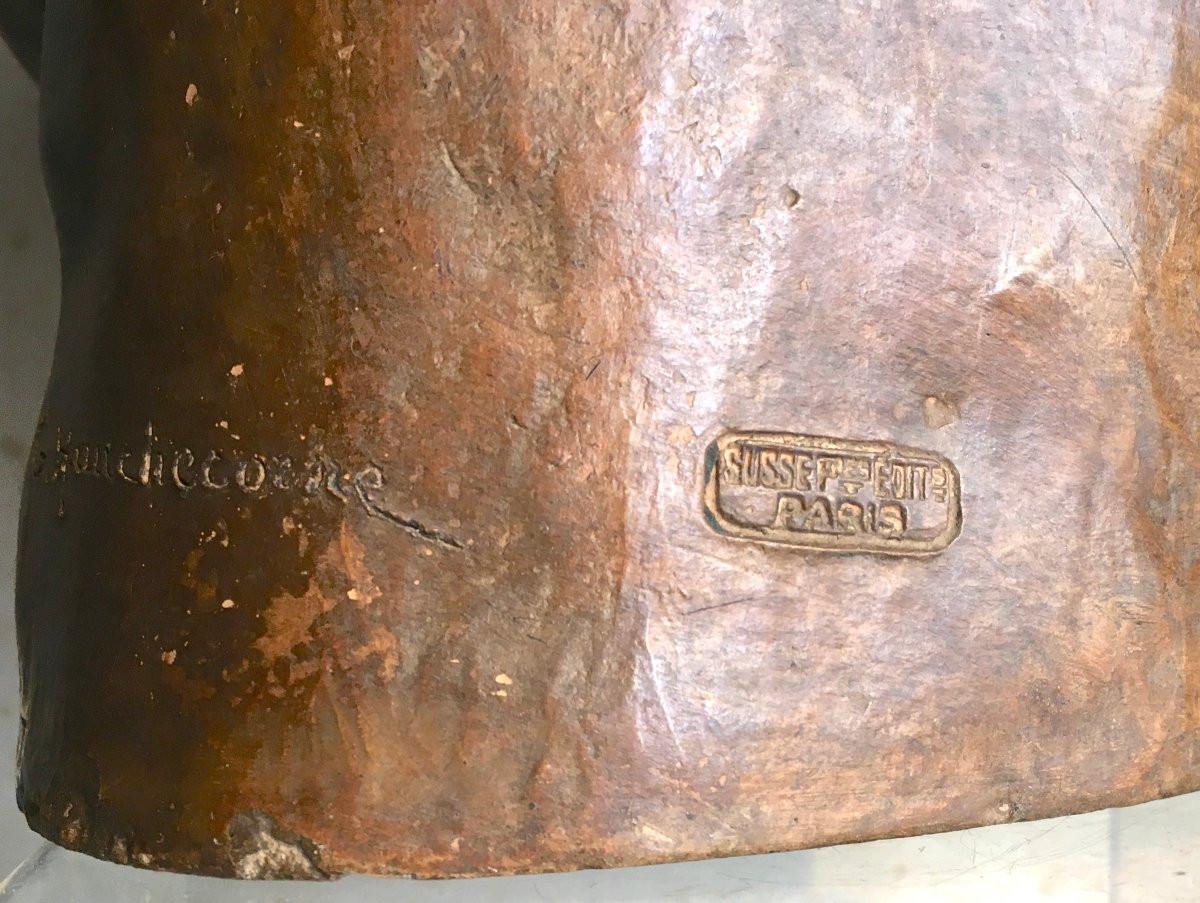Buste en terre cuite de chinois signé "G. Hauchecorne", cachet "Susse Frères". XIXe - XXe s. -photo-4