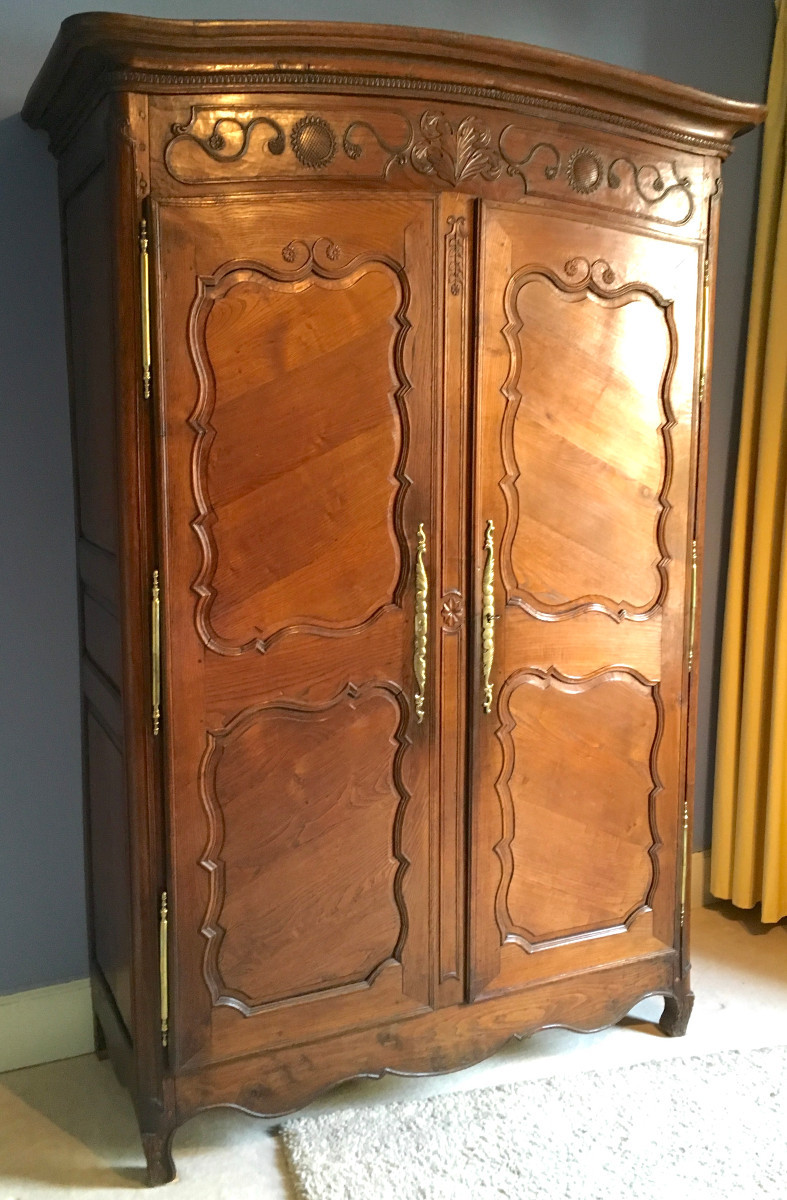 Nantes Louis XV Style Wardrobe With "gendarme's Hat" Top In Cherry Wood. France, Mid-18th Century.