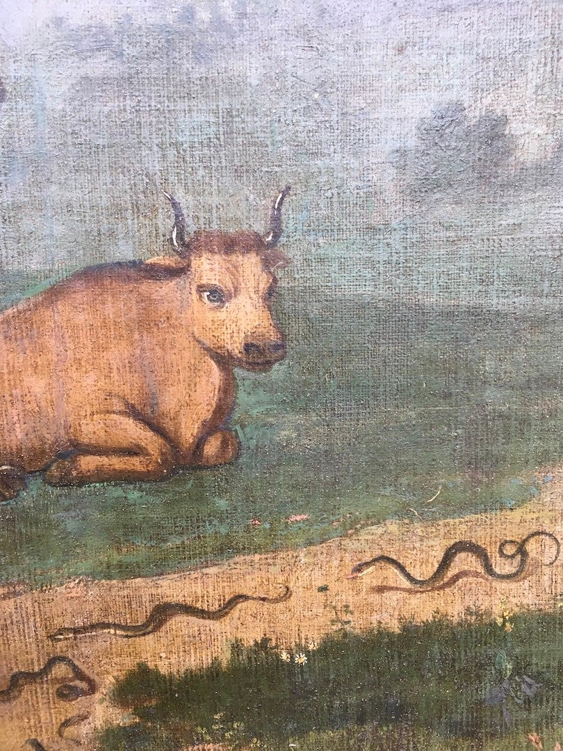 Oil On Canvas. Veterinarian Holding A Flaming Knife With Animals. France, Late 18th Century. -photo-1