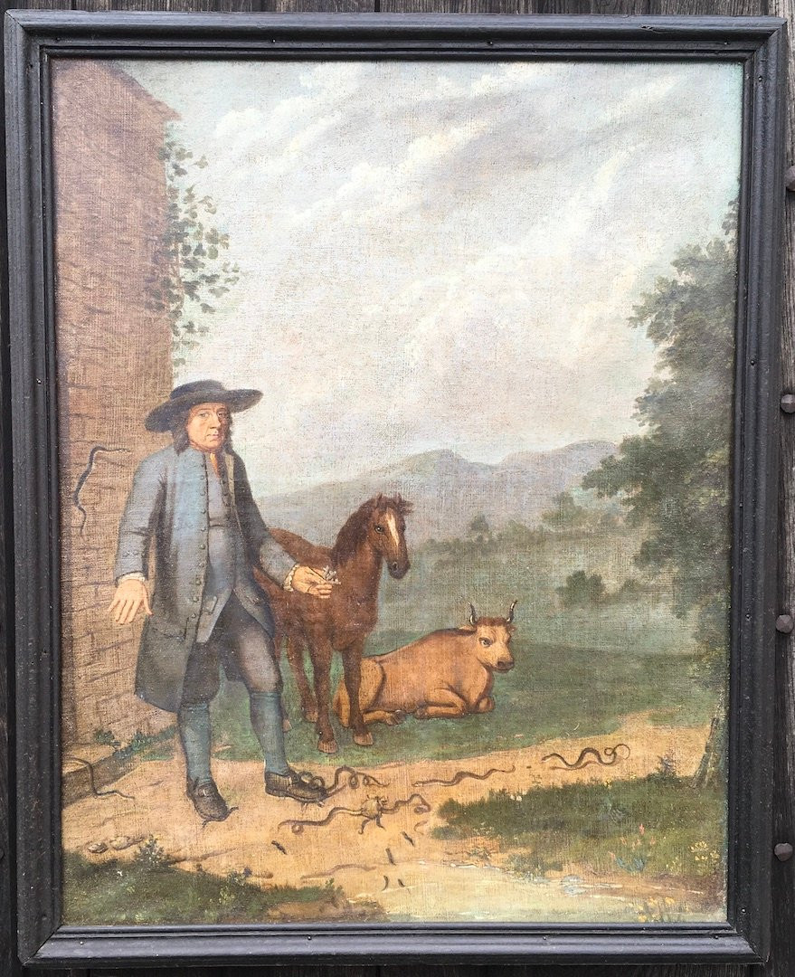 Oil On Canvas. Veterinarian Holding A Flaming Knife With Animals. France, Late 18th Century. -photo-3