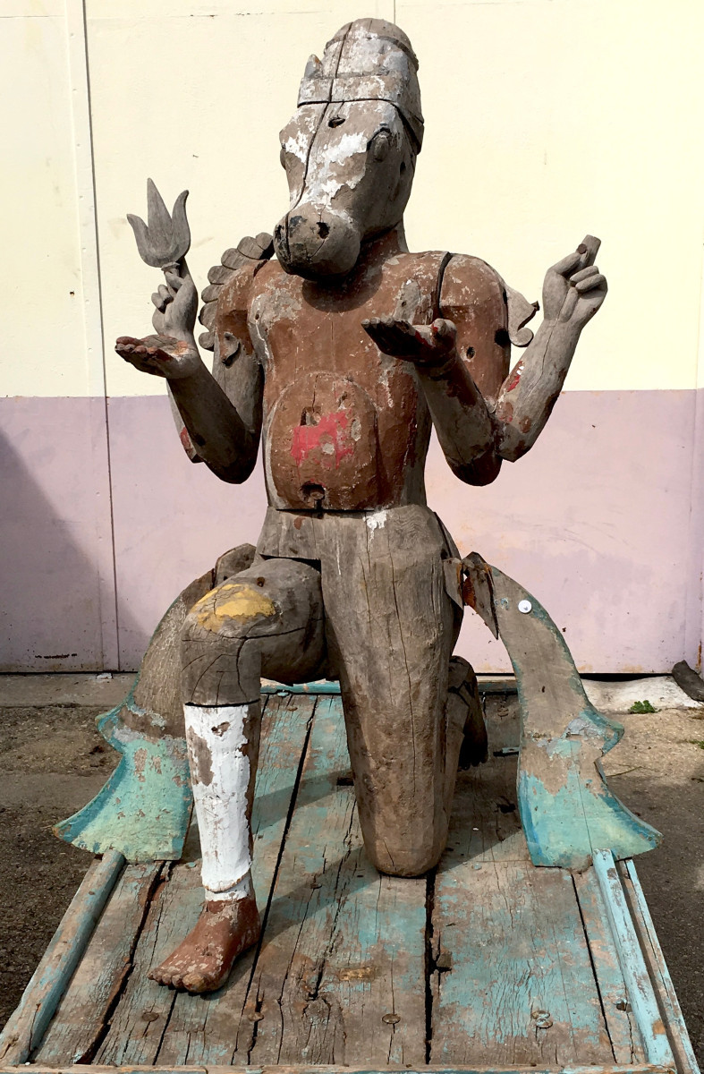 Large Statue With A Horse's Head. Kalki, The Last Avatar Of Vishnu. Hinduism. India, 19th Century