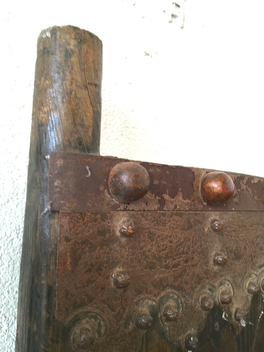 Grande paire de portes d'entrée de temple en bois dur et lourd peint. Chine XVIIIe siècle. -photo-2