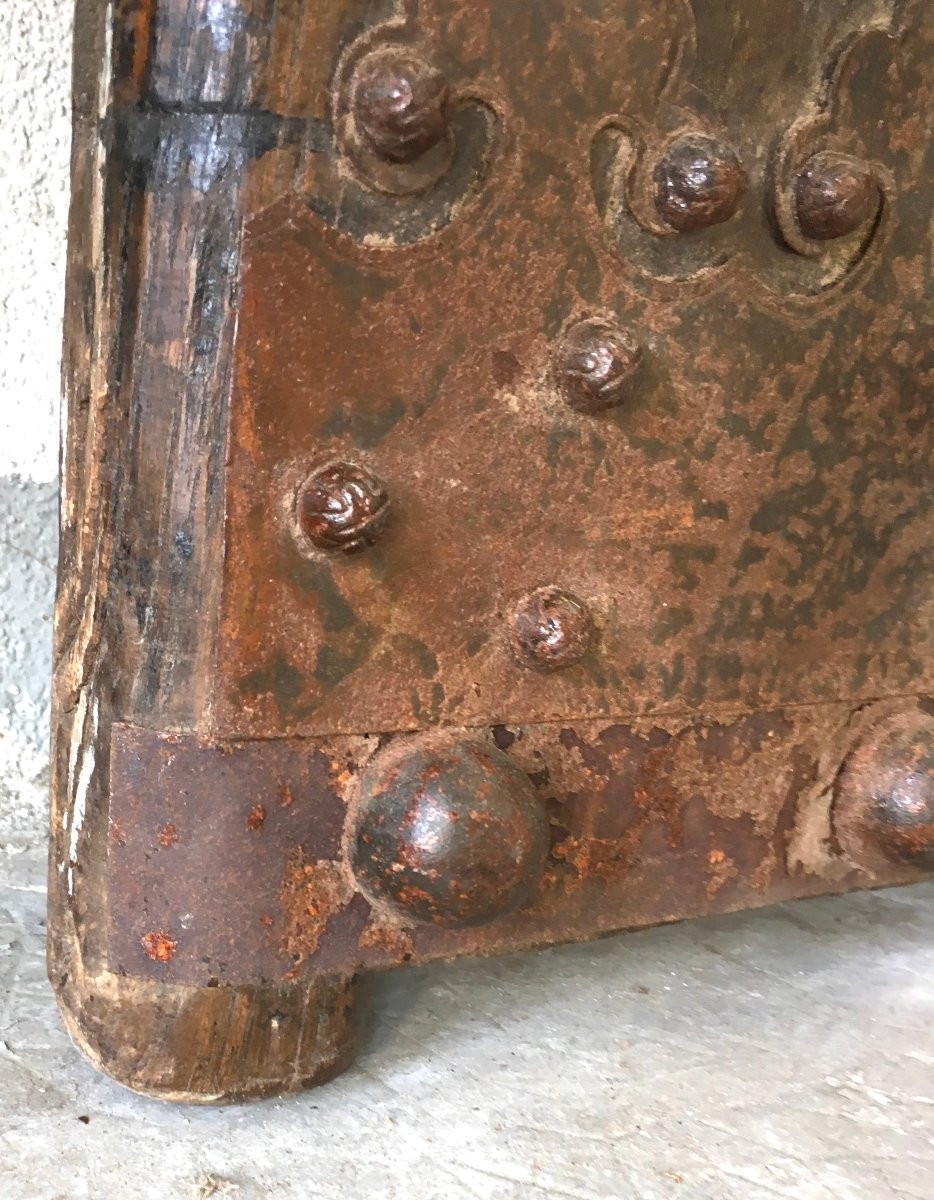 Grande paire de portes d'entrée de temple en bois dur et lourd peint. Chine XVIIIe siècle. -photo-3