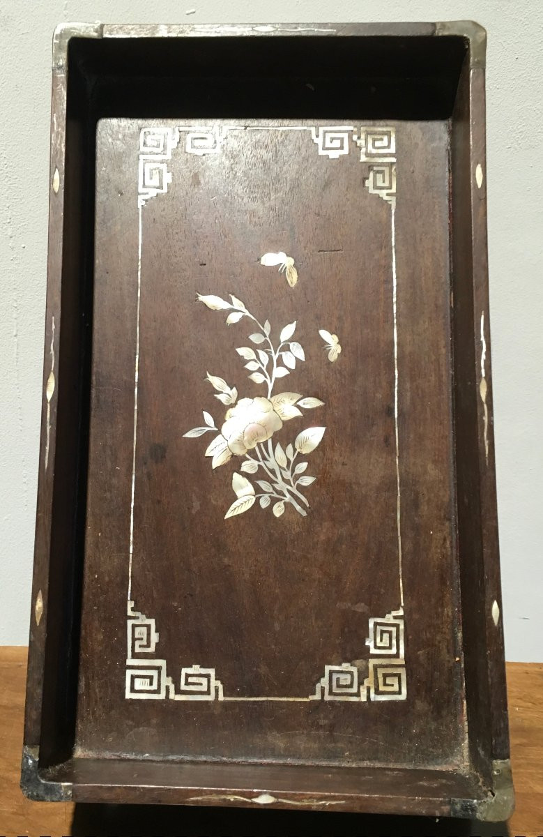 Two Scholar's Trays In Rosewood And Inlaid Mother-of-pearl. Indochina, Vietnam. Late 19th Century. -photo-4