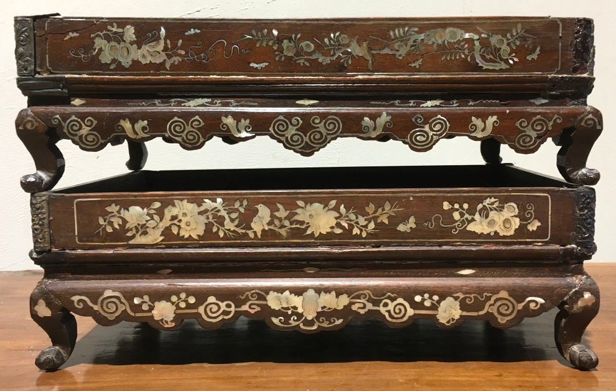Two Scholar's Trays In Rosewood And Inlaid Mother-of-pearl. Indochina, Vietnam. Late 19th Century. -photo-5
