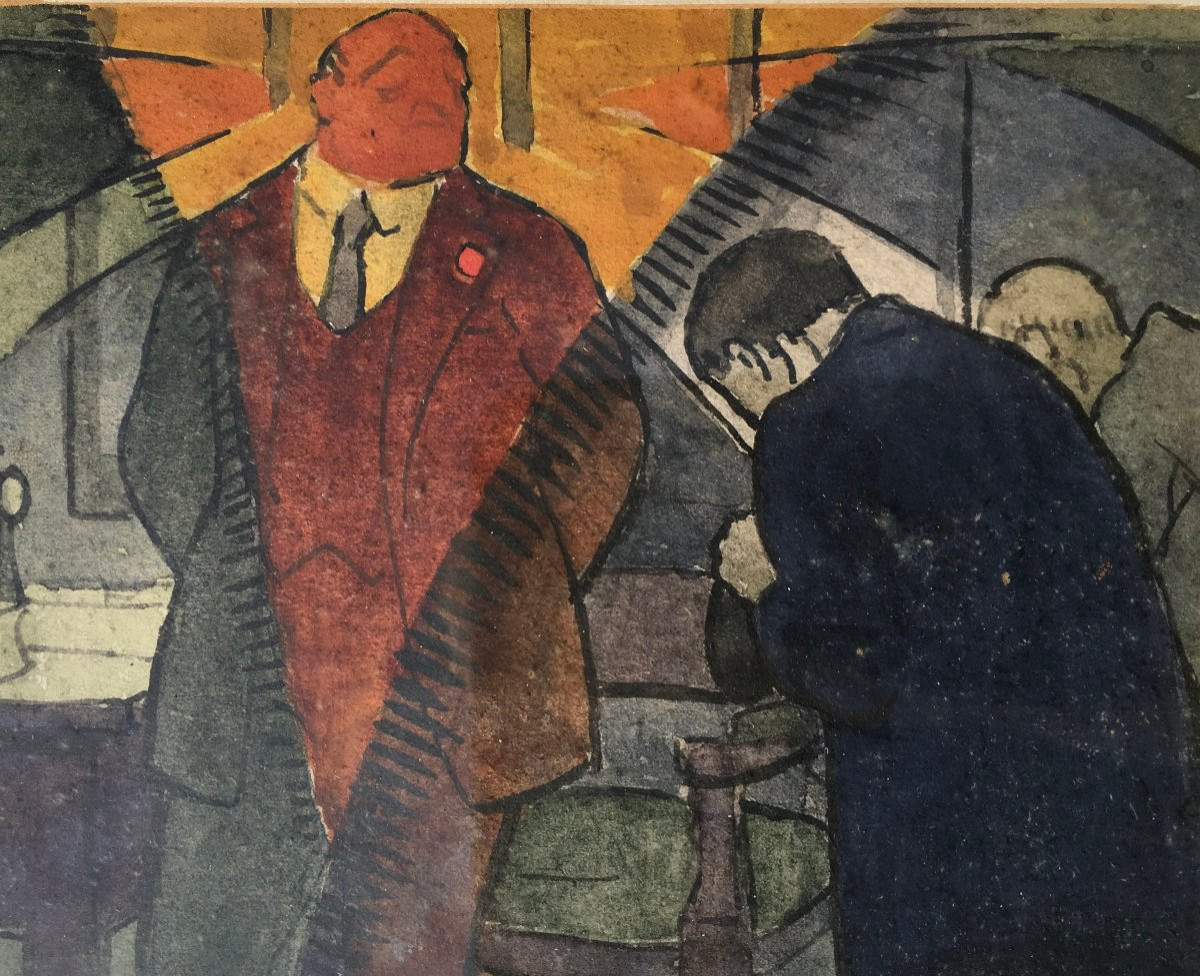 Watercolor Drawing In The Style Of Paul Iribe Or Luc. France, First Half Of The 20th Century. -photo-3