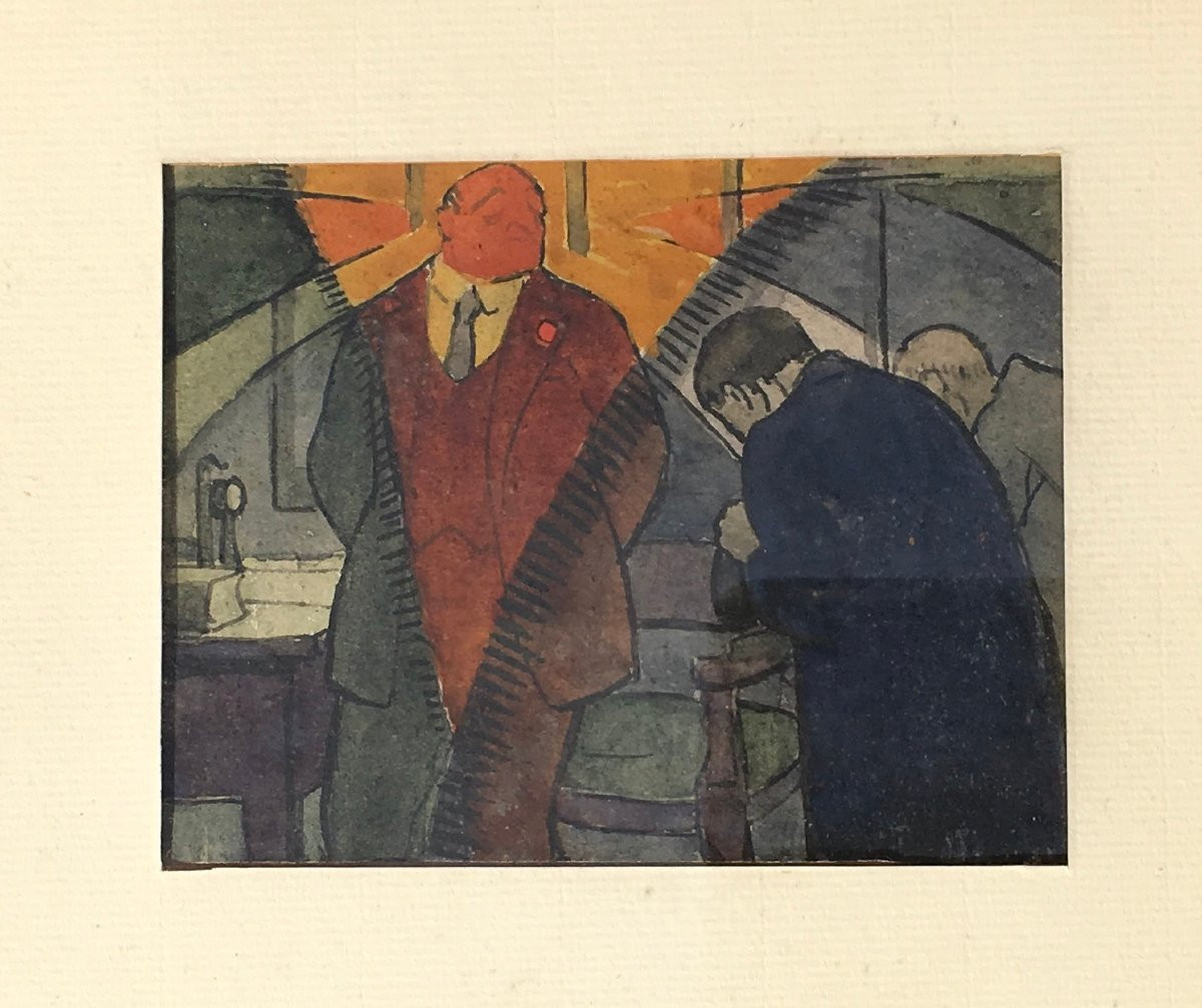 Watercolor Drawing In The Style Of Paul Iribe Or Luc. France, First Half Of The 20th Century. -photo-4