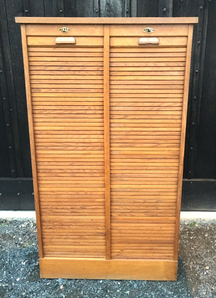 Double Oak Roll-top Filing Cabinet. France, First Half Of The 20th Century. -photo-2