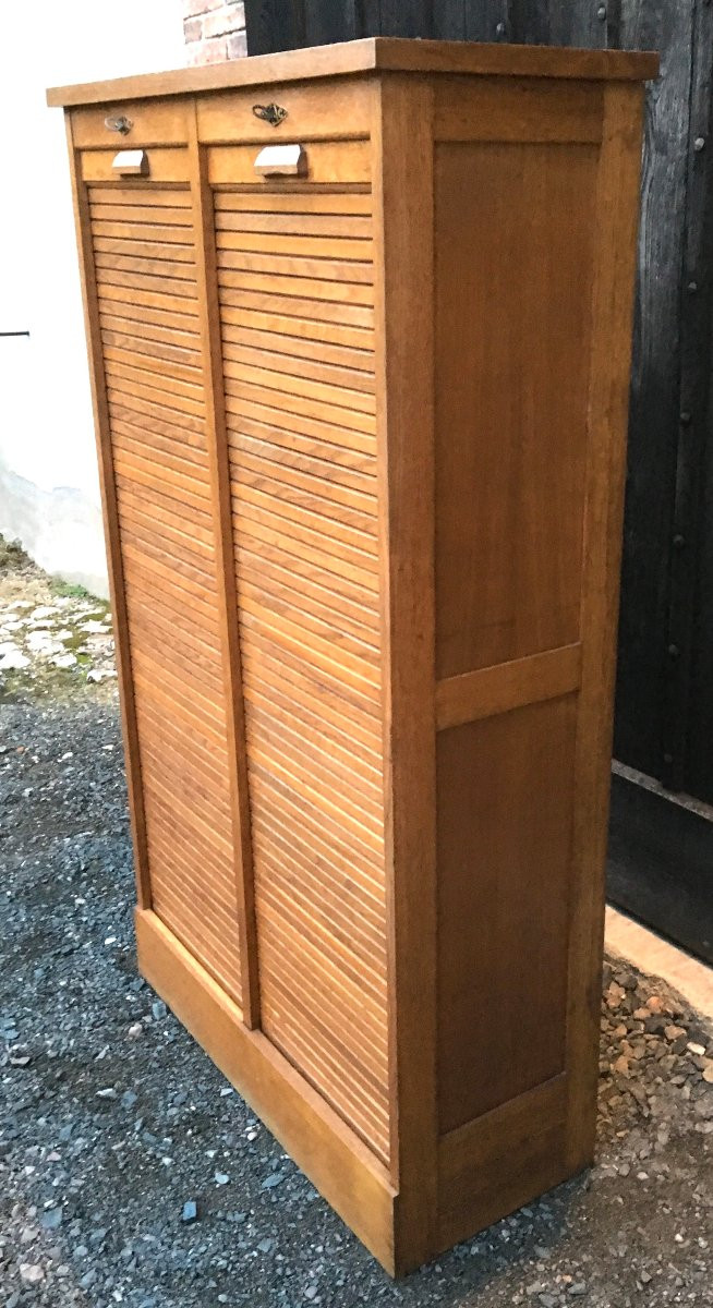 Double Oak Roll-top Filing Cabinet. France, First Half Of The 20th Century. -photo-3