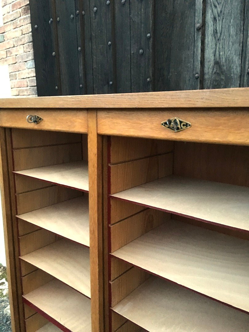 Double Oak Roll-top Filing Cabinet. France, First Half Of The 20th Century. -photo-2
