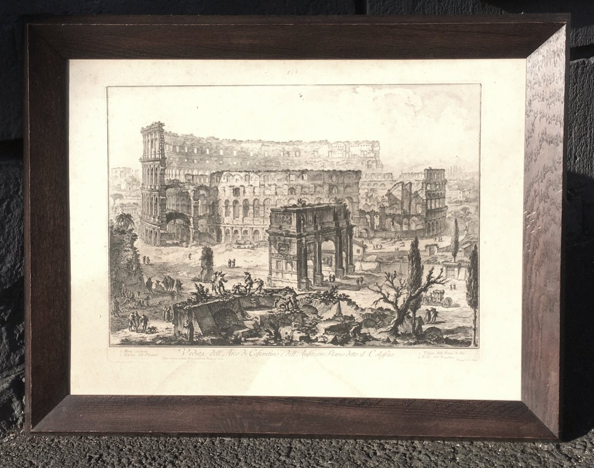 Engraving In Oak Frame. Ancient Ruins Of The Colosseum, Arch Of Triumph, Rome. Piranesi, Italy, 18th Century.-photo-6