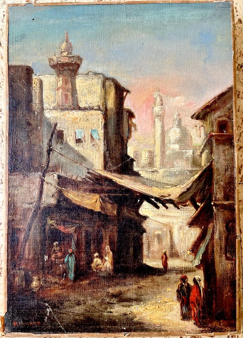 Oil On Canvas, Landscape. View Of The Al-azhar Mosque In Cairo, Signed Marilhat, 19th Century.-photo-1