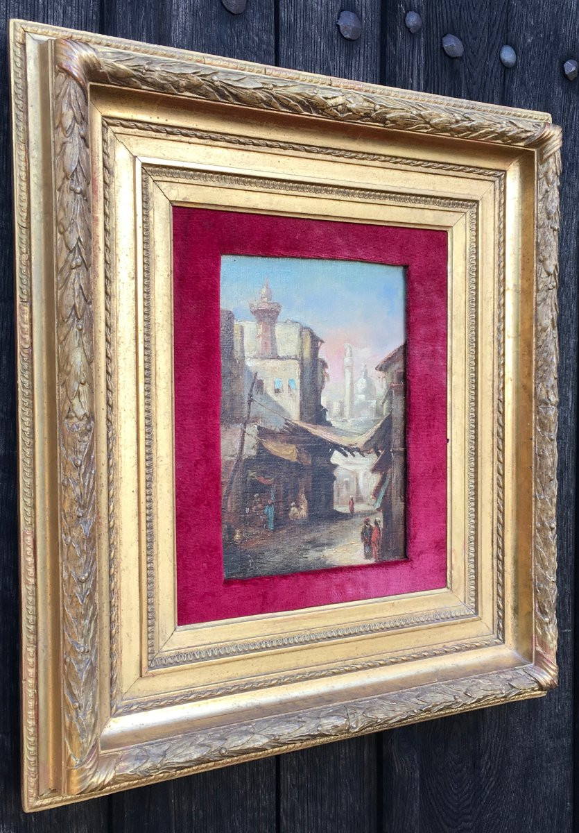 Oil On Canvas, Landscape. View Of The Al-azhar Mosque In Cairo, Signed Marilhat, 19th Century.-photo-3