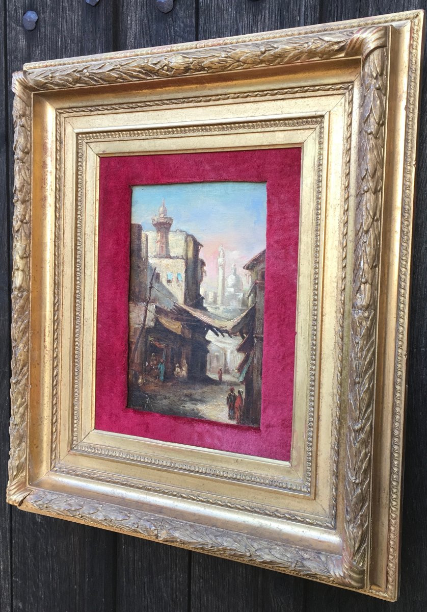 Oil On Canvas, Landscape. View Of The Al-azhar Mosque In Cairo, Signed Marilhat, 19th Century.-photo-4