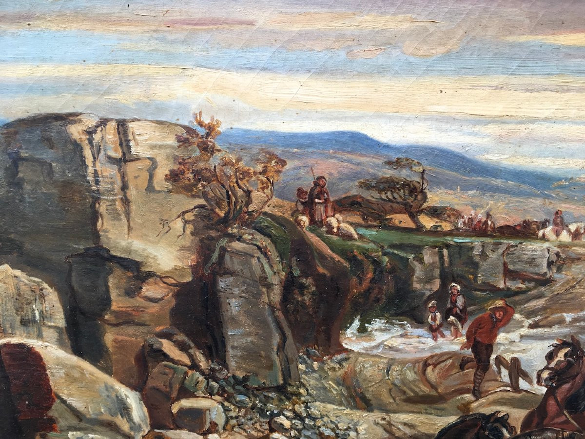 Large Oil On Canvas. Stagecoach Accident Scene By B. Finot. France, 19th Century.-photo-4