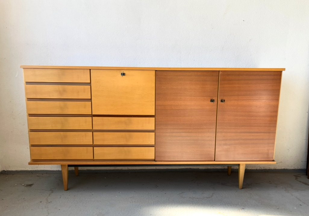 Vintage Sideboard/bar For The Living Room. Light And Brown Wood. France, 1970. -photo-2