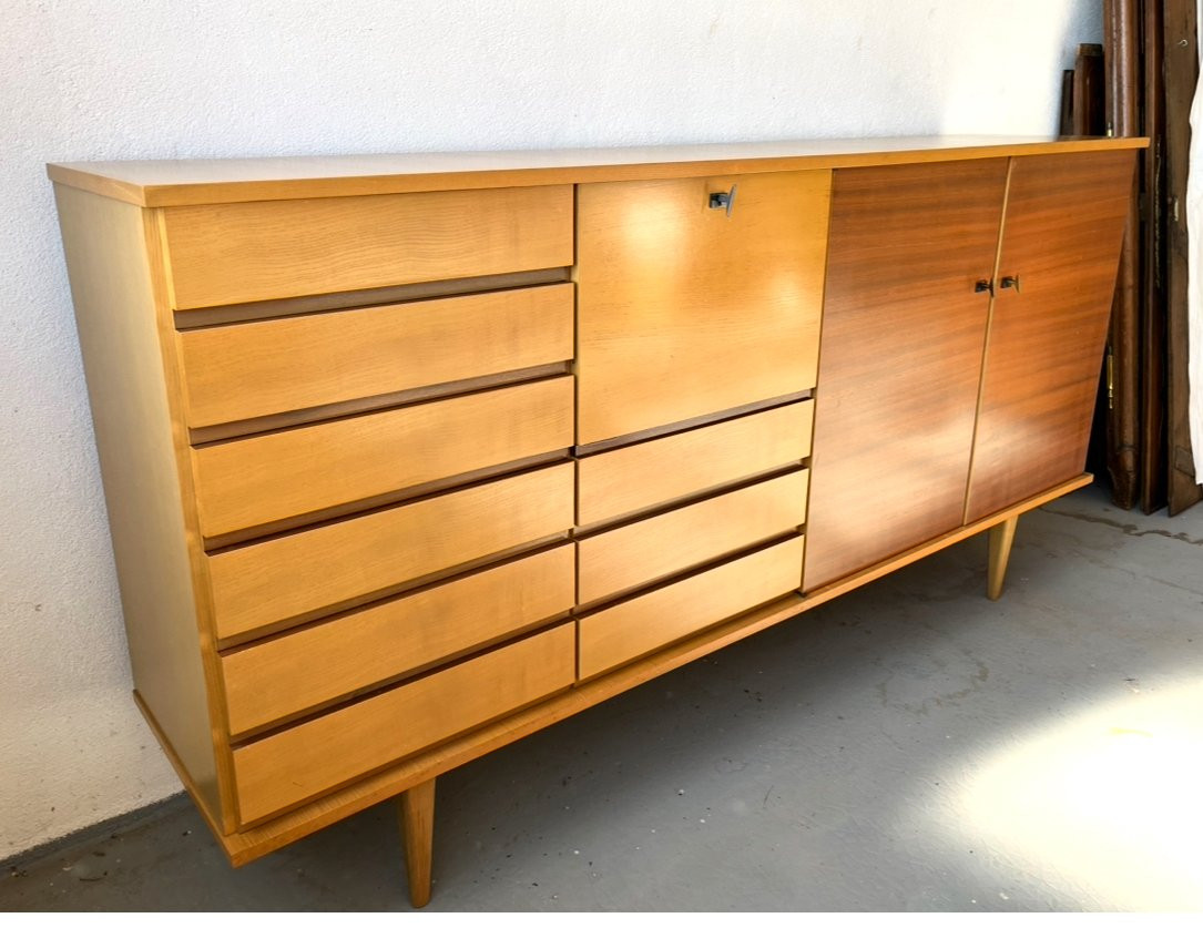 Vintage Sideboard/bar For The Living Room. Light And Brown Wood. France, 1970. -photo-3