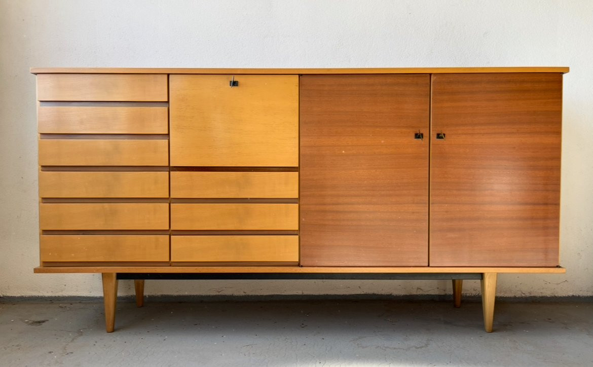Vintage Sideboard/bar For The Living Room. Light And Brown Wood. France, 1970. -photo-1