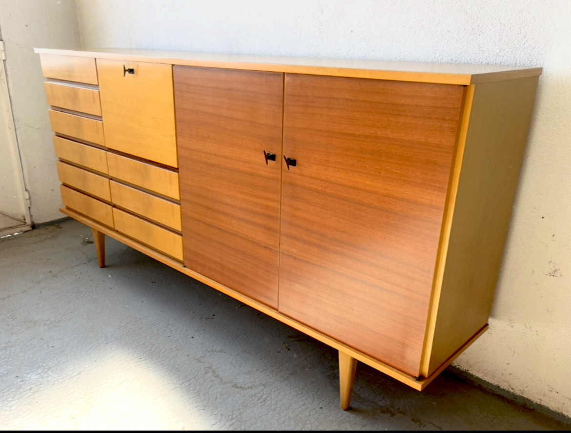 Vintage Sideboard/bar For The Living Room. Light And Brown Wood. France, 1970. 