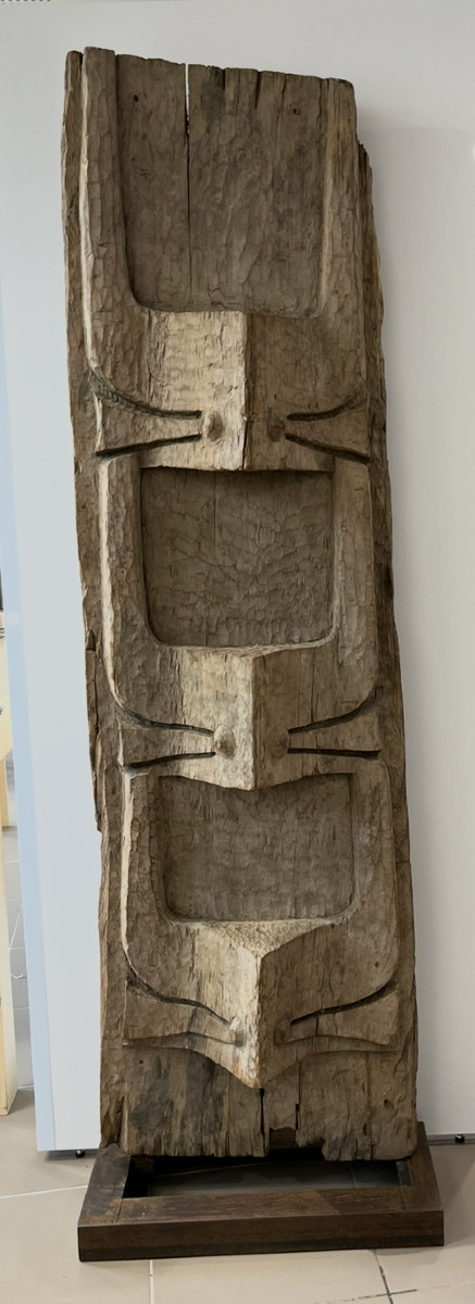 Common House Panel In Heavy Wood. Buffalo Head Decoration. Nagaland, Northeast India.  