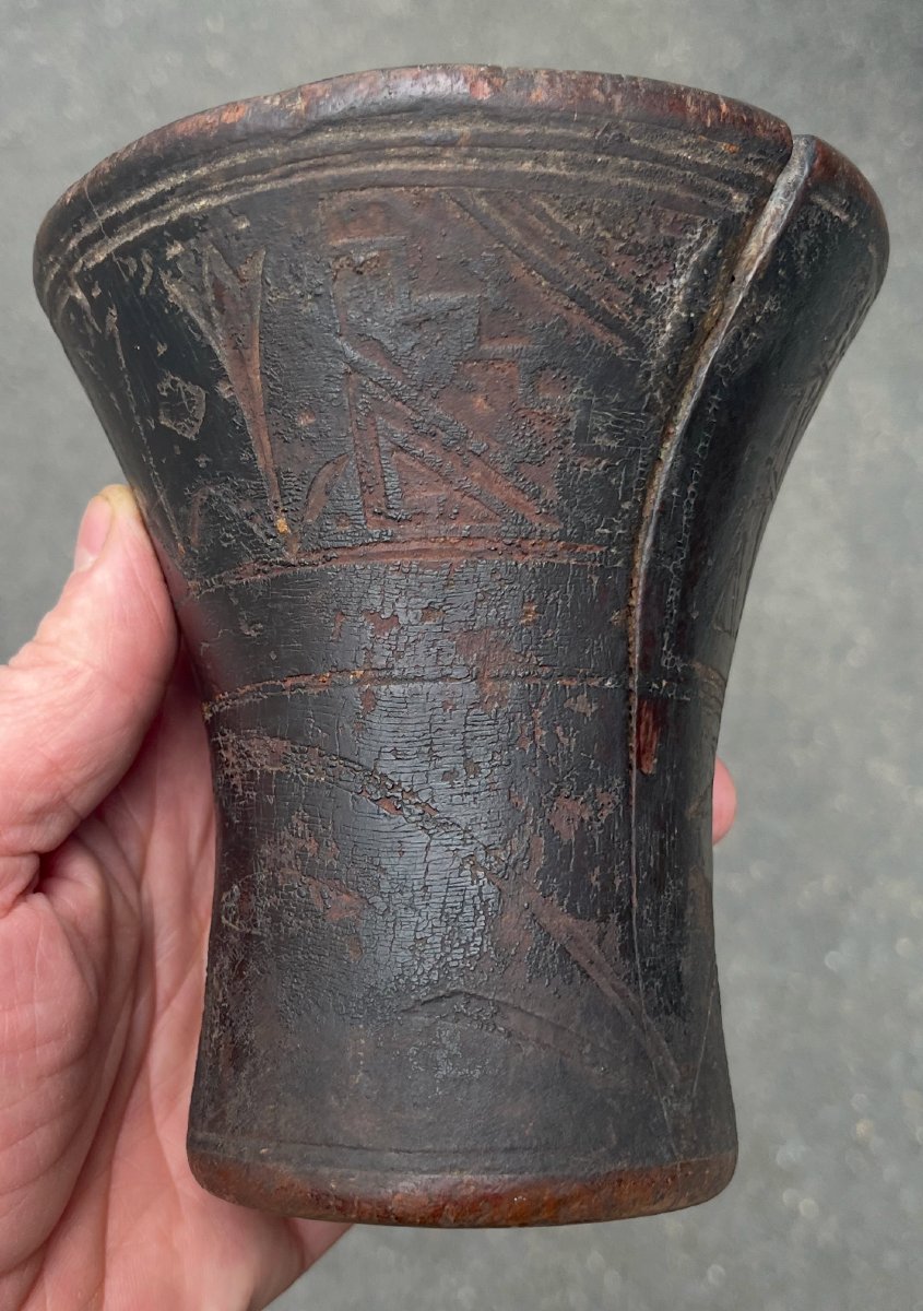 Pre-columbian Kero Or Qero Monoxyle Wood Bowl With Engravings. Inca, Peru 13th - 15th Century-photo-3