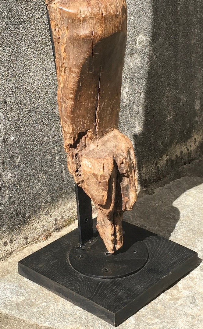 Echelle de grenier à mil en bois dur, érosion et patine d'usage. Afrique de l'Ouest.-photo-2