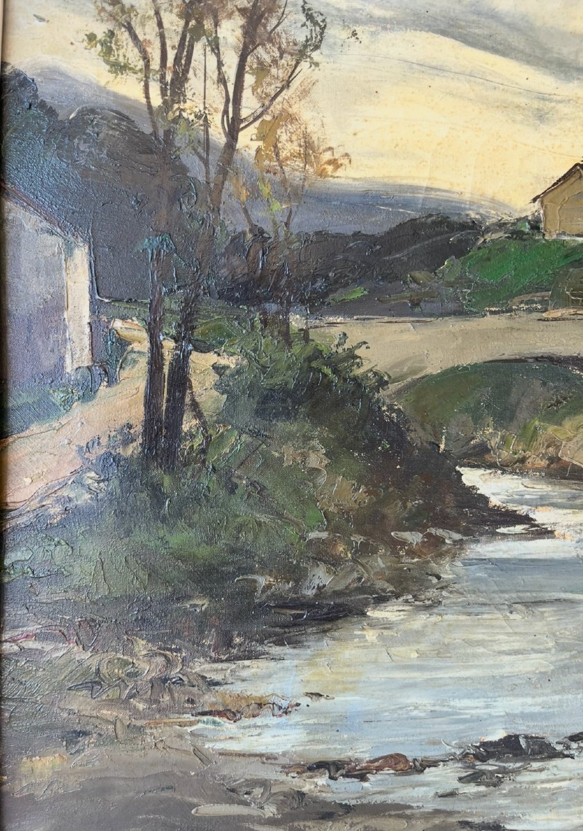 Oil On Canvas, "les Pyrénées" Signed Suzanne. Montparnasse Frame. Mid 20th Century. -photo-3