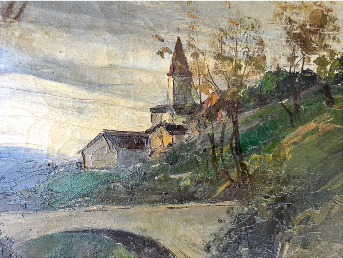 Oil On Canvas, "les Pyrénées" Signed Suzanne. Montparnasse Frame. Mid 20th Century. -photo-2