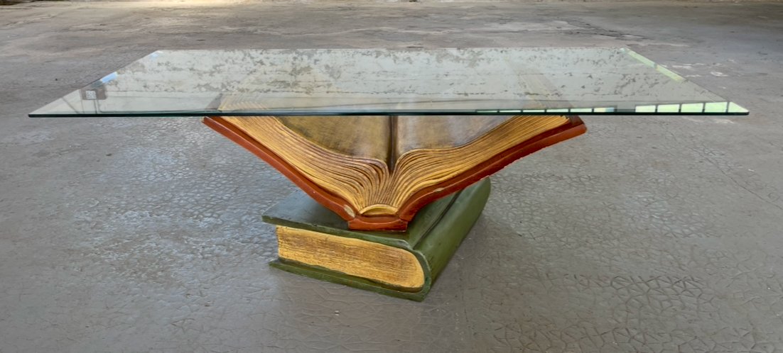 Coffee Table With Bizauté Glass Top, Book-shaped Ceramic Base. France, 20th Century.-photo-1