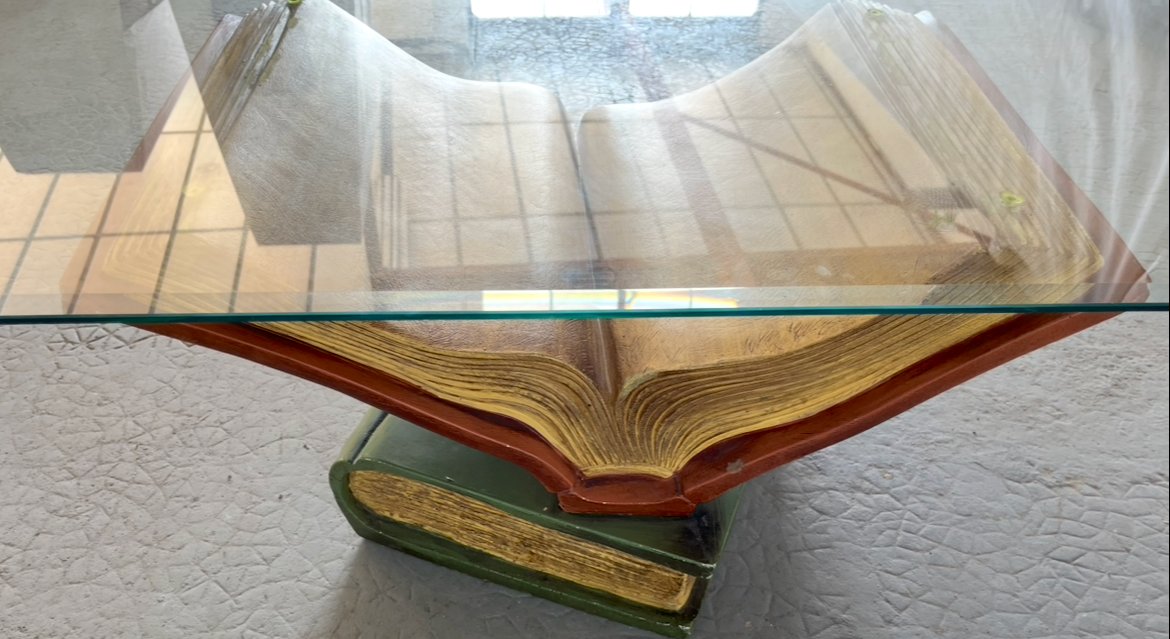 Coffee Table With Bizauté Glass Top, Book-shaped Ceramic Base. France, 20th Century.-photo-5